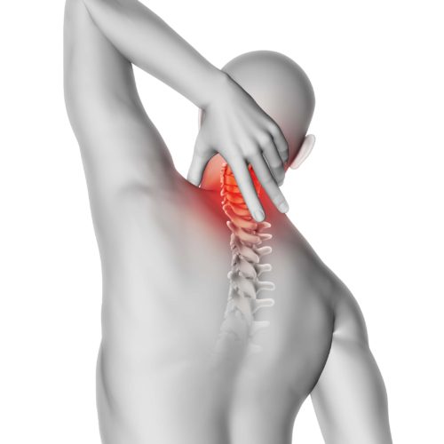 male figure holding neck in pain